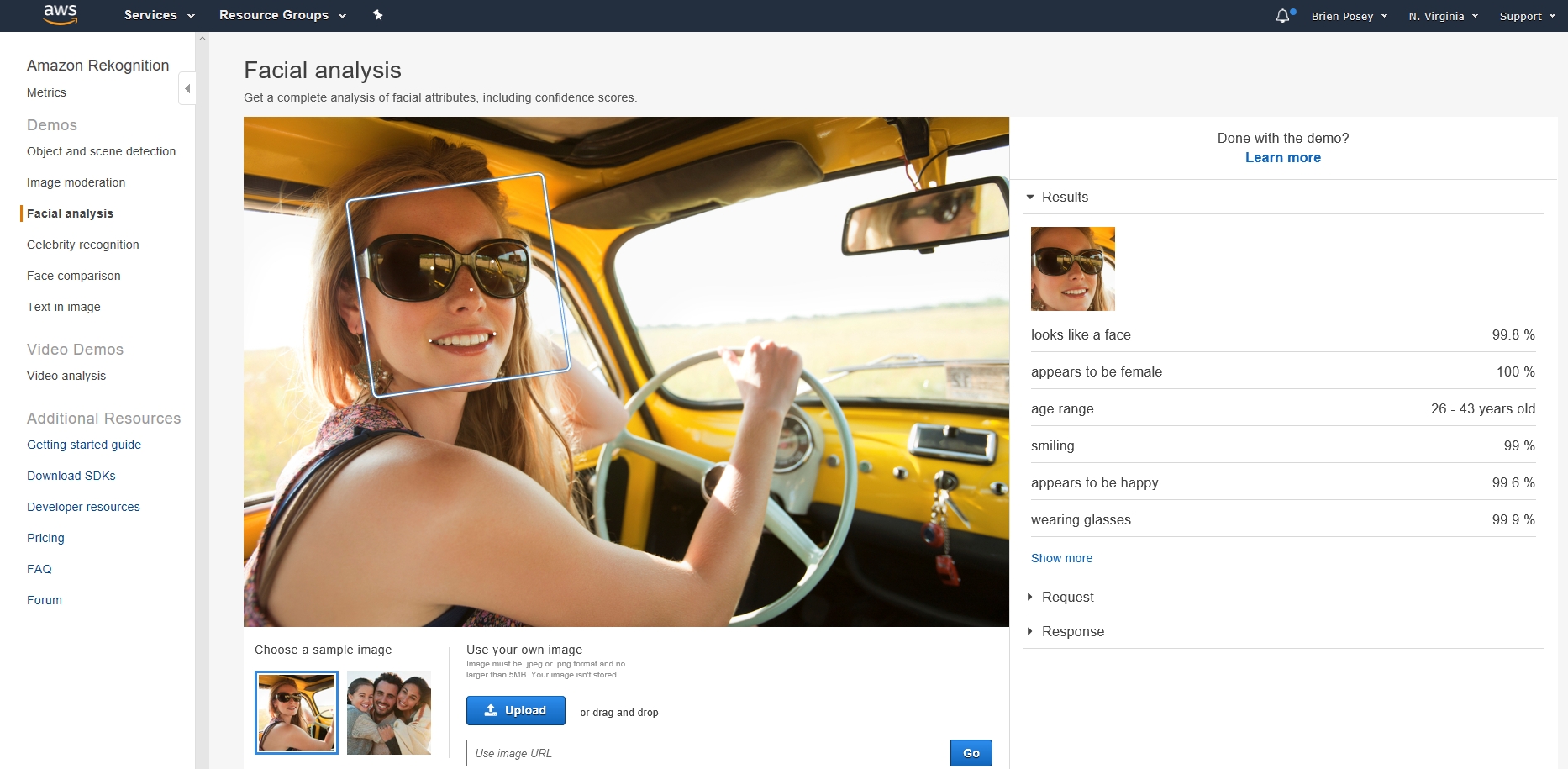screenshot of Amazon Rekognition